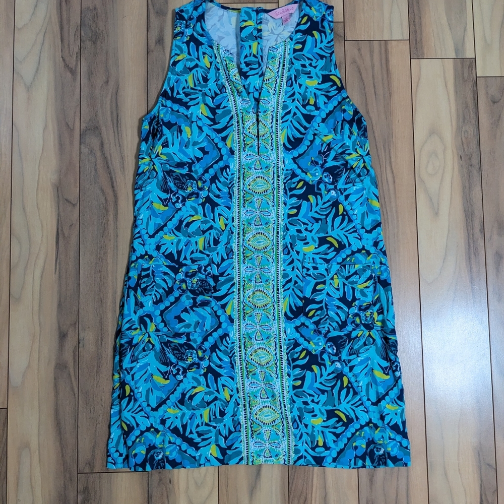 EUC! Lilly Pulitzer Kelby Stretch Shift Dress Midnight Cove Engineered Size 4